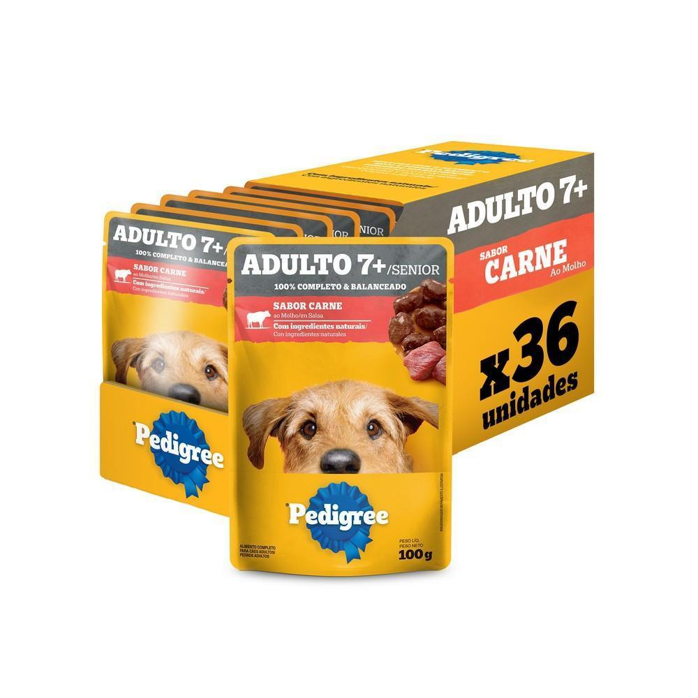 Kit Ração Úmida Pedigree Sachê Carne ao Molho para Cães Adultos Sênior 7+ Anos 36 Unidades