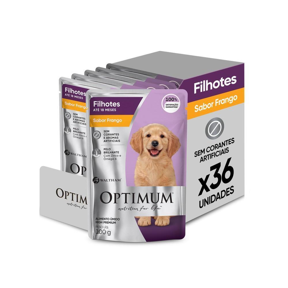 Kit Ração Úmida Optimum Sachê para Cães Filhotes Frango 36 Unidades