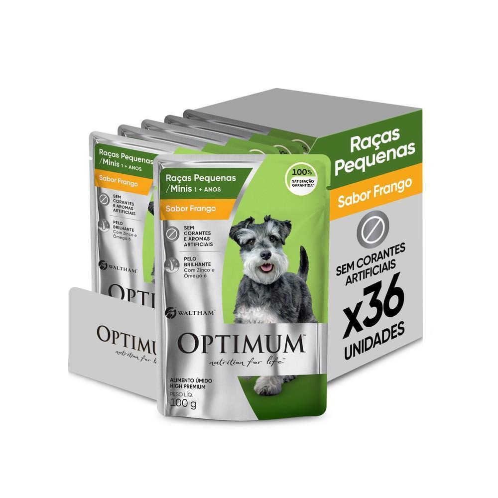 Kit Ração Úmida Optimum Sachê para Cães Adultos Raças Pequenas e Minis Frango 36 Unidades
