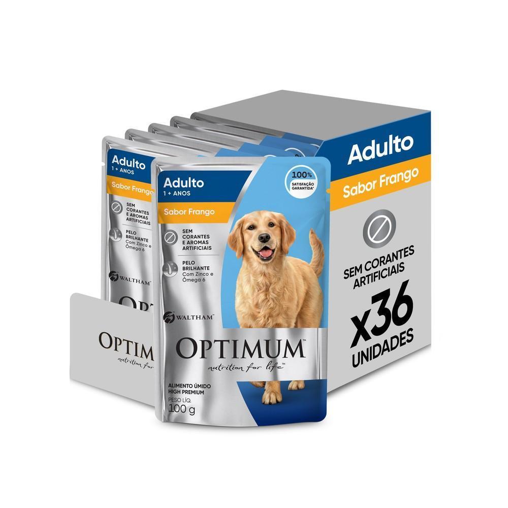 Kit Ração Úmida Optimum Sachê para Cães Adultos Frango  36 Unidades