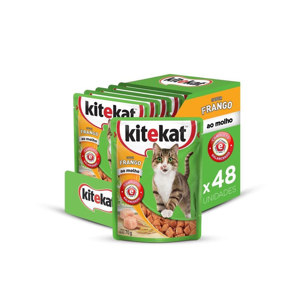 Kit Ração Úmida Kitekat Sachê Frango ao Molho para Gatos Adultos 48 Unidades
