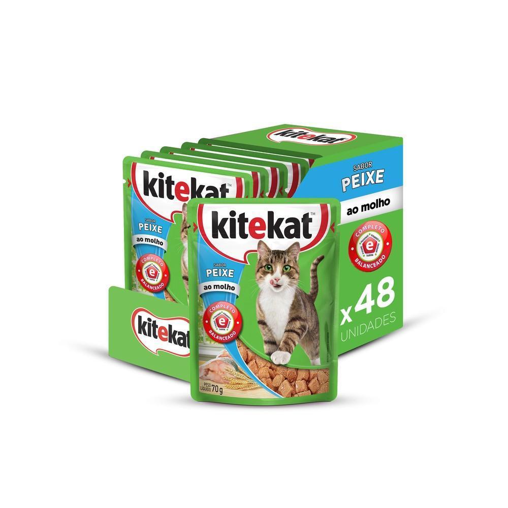 Kit Ração Úmida Kitekat Sachê Peixe ao Molho para Gatos Adultos 48 Unidades