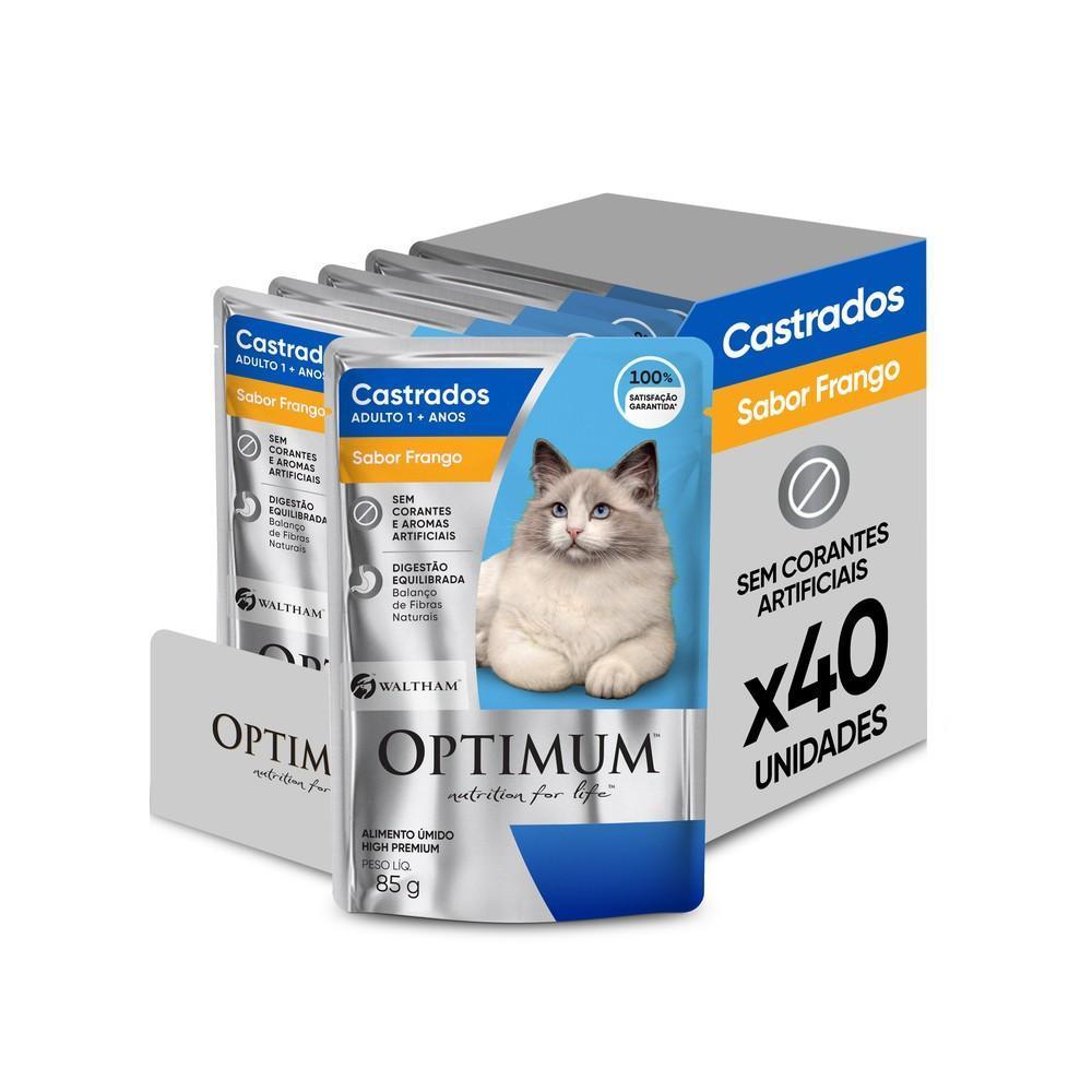 Kit Ração Úmida Optimum Sachê para Gatos Adultos Castrados Frango 40 Unidades
