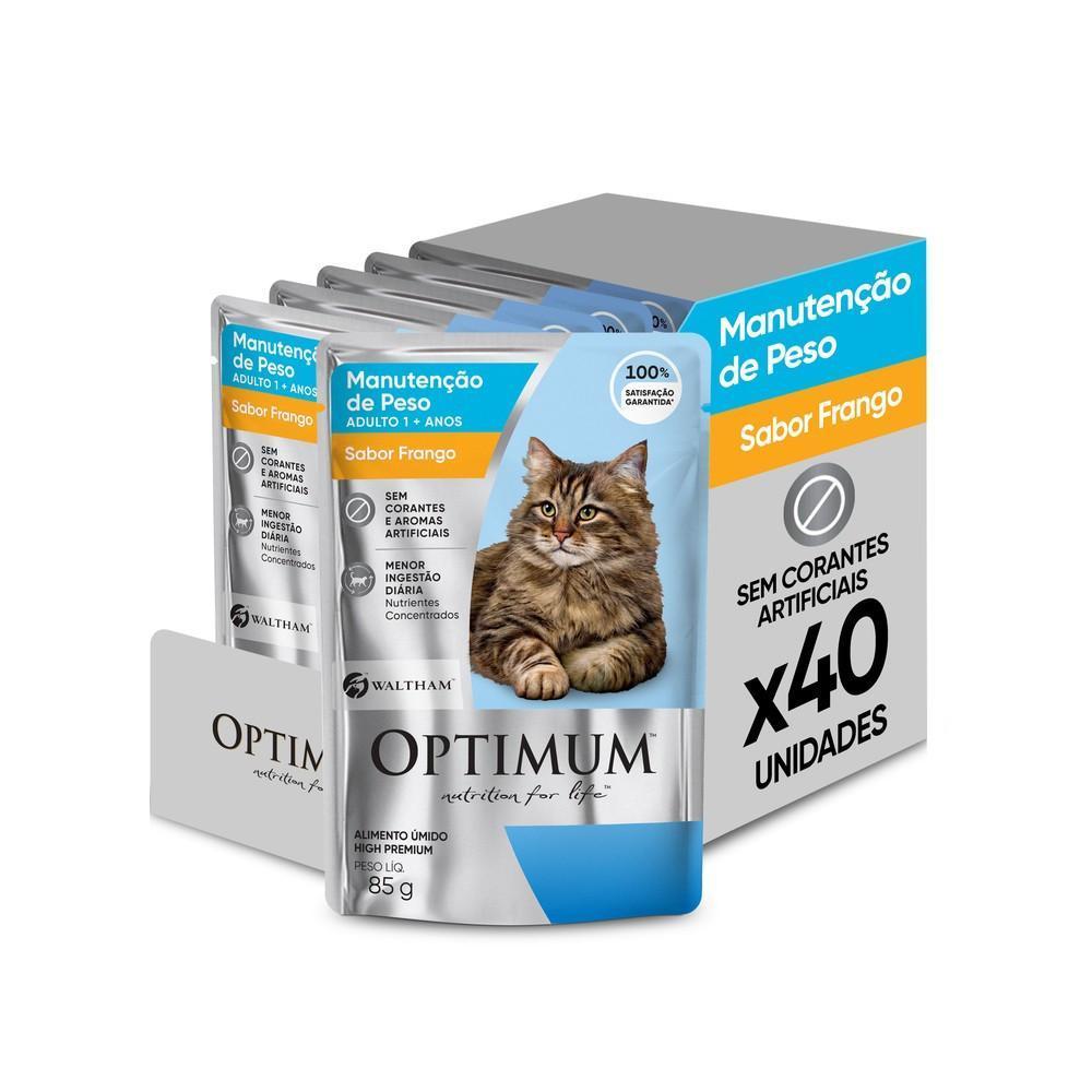 Kit Ração Úmida Optimum Sachê para Gatos Adultos Manutenção de Peso Frango 40 Unidades