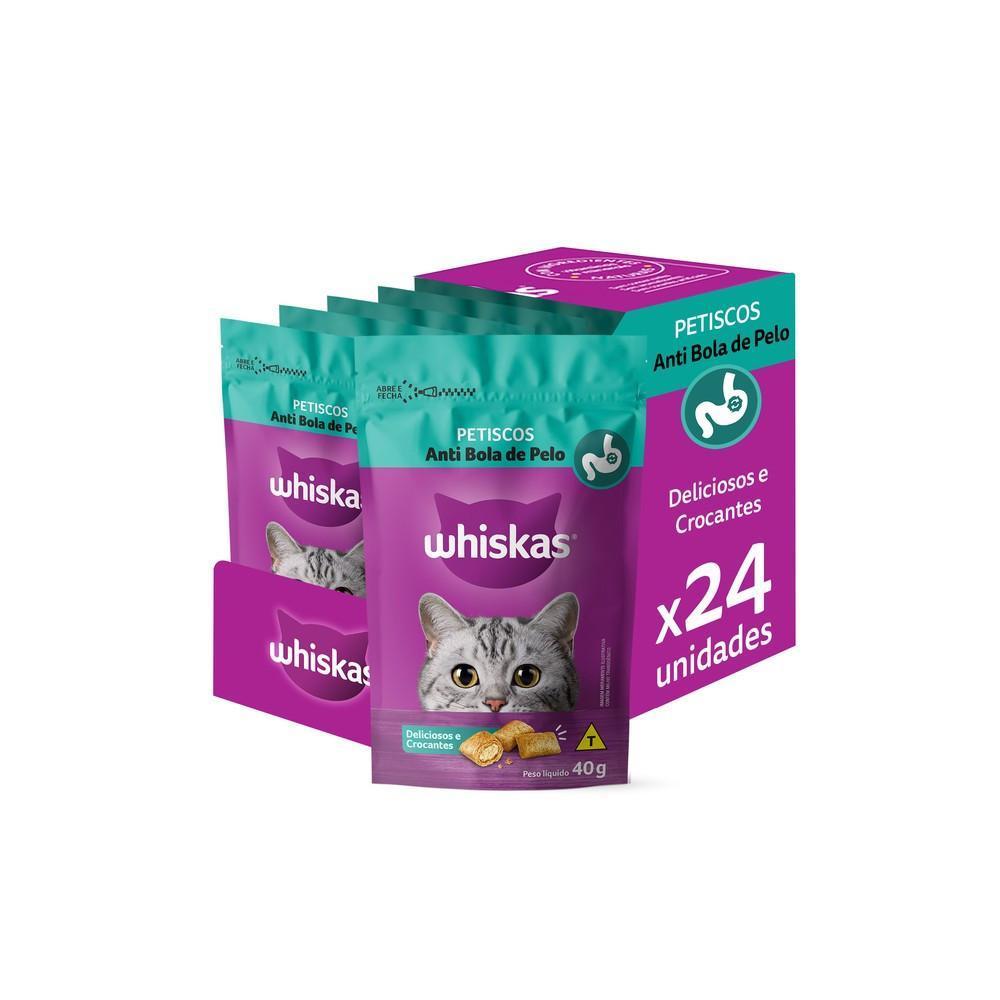 Kit Petisco Whiskas Anti Bola de Pelo Para Gatos Adultos 40g 24 Unidades