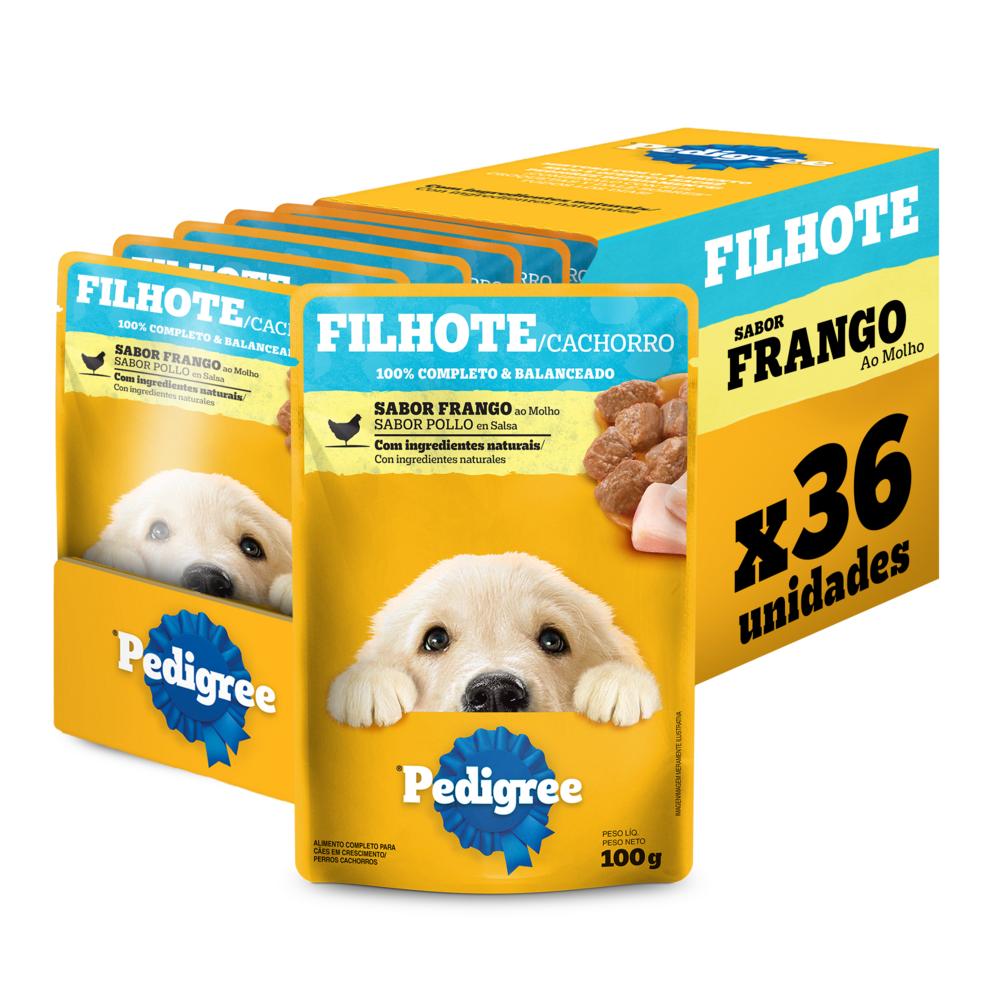 Kit Ração Úmida Pedigree Sachê Frango ao Molho para Cães Filhotes 36 Unidades