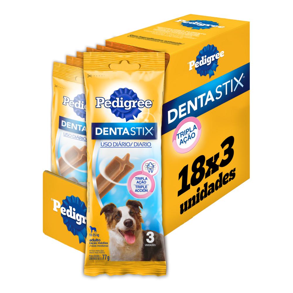 Kit Petisco Pedigree Dentastix Cuidado Oral Para Cães Adultos Raças Médias 18 x 3 Unidades