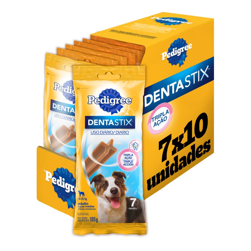 Kit Petisco Pedigree Dentastix Cuidado Oral Para Cães Adultos Raças Médias 10 x 7 Unidades