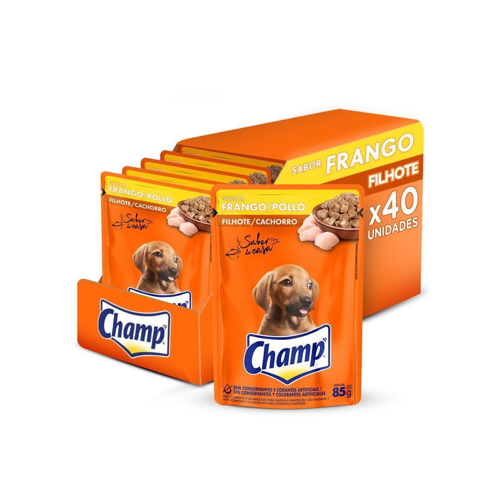 Kit Ração Úmida Champ Sachê Cães Filhotes Sabor Caseiro Frango 40 Unidades