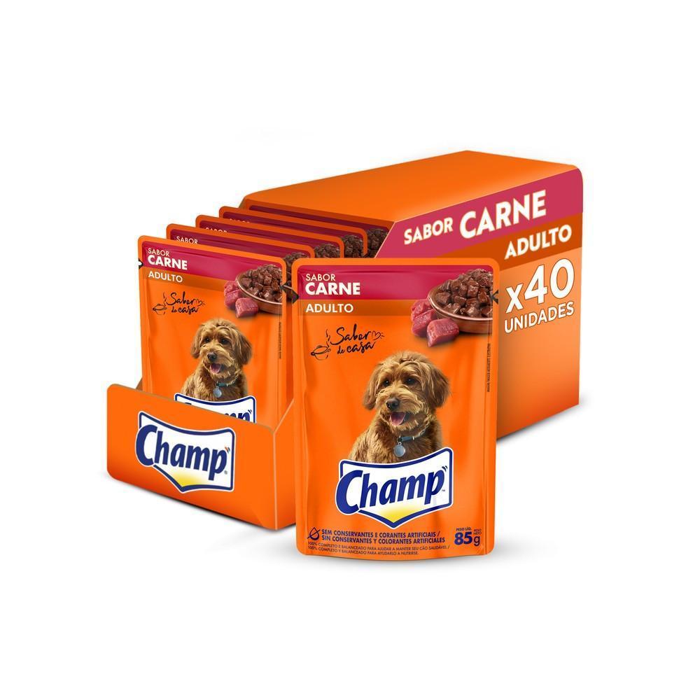 Kit Ração Úmida Champ Sachê Cães Adultos Sabor Caseiro Carne 40 Unidades