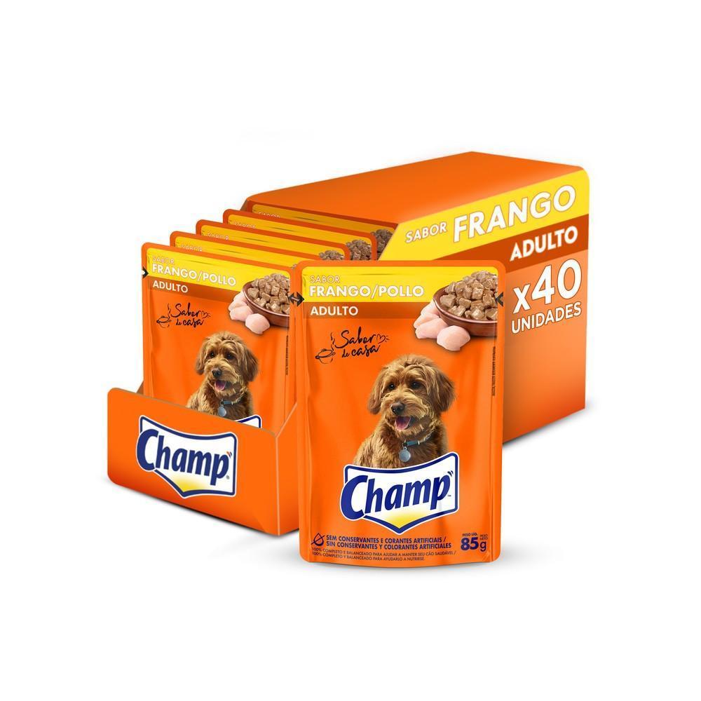 Kit Ração Úmida Champ Sachê Cães Adultos Sabor Caseiro Frango 40 Unidades