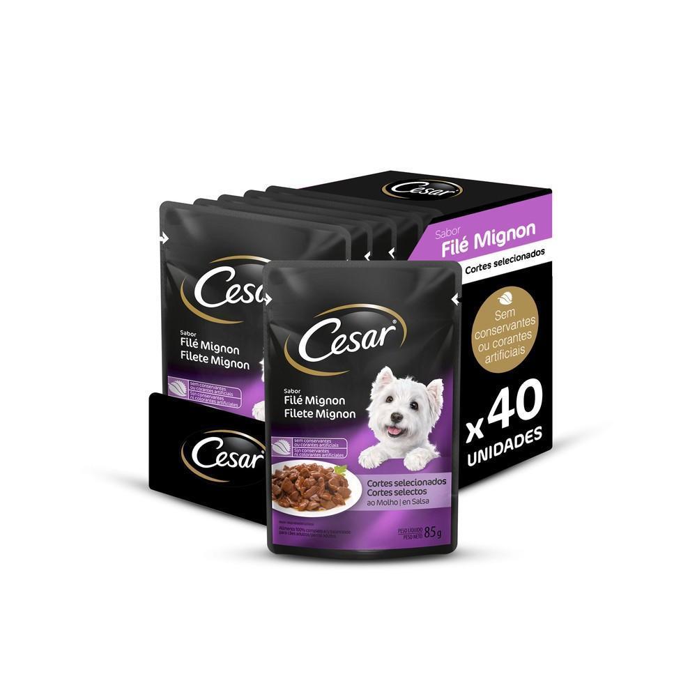 Kit Ração Úmida Cesar Sachê Cortes Selecionados Filé Mignon Para Cães Adultos 40 Unidades