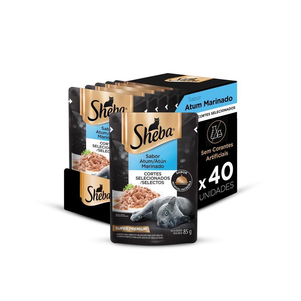 Kit Ração Úmida Sheba Sachê para Gatos Adultos Sabor Atum Marinado 40 Unidades