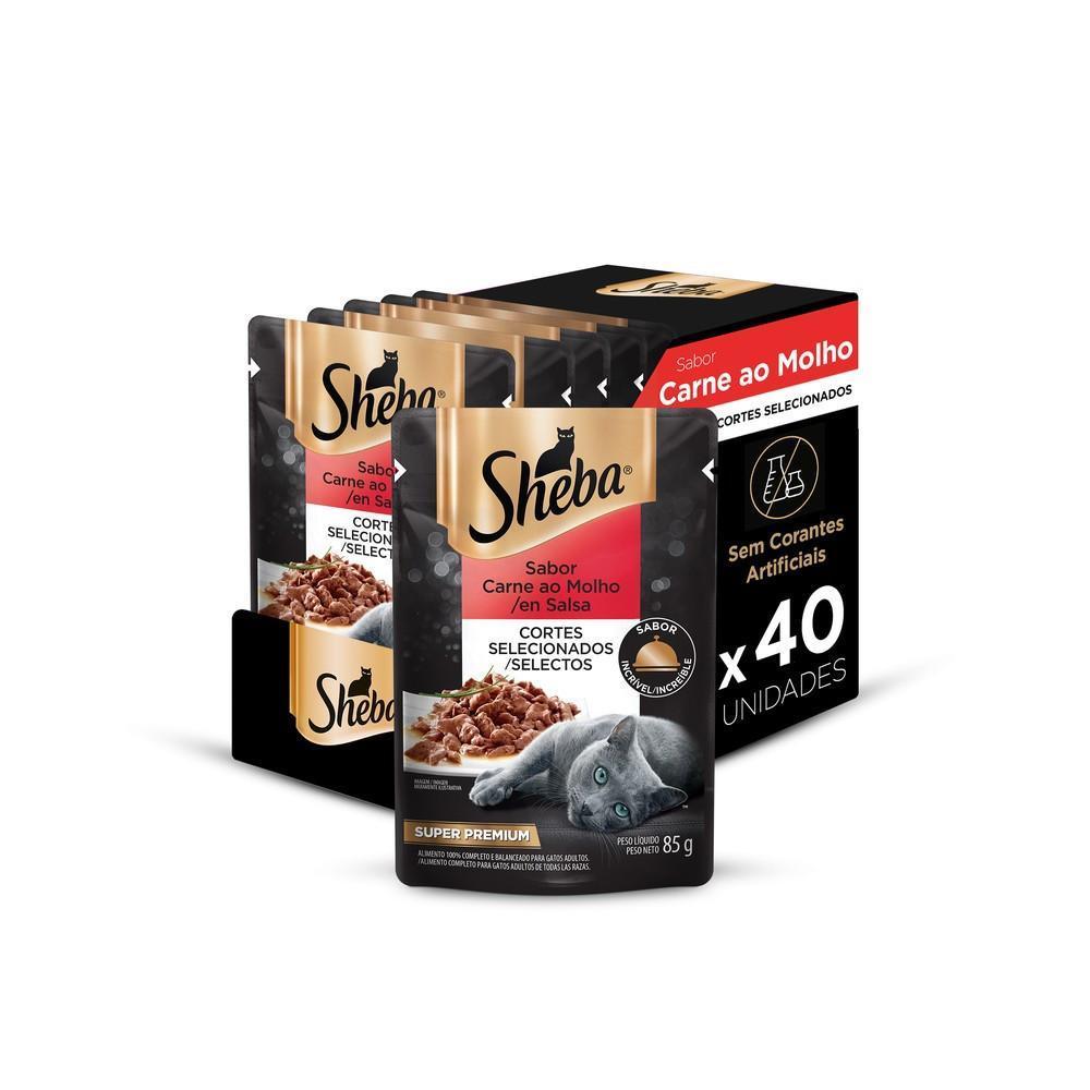 Kit Ração Úmida Sheba Sachê para Gatos Adultos Sabor Carne ao Molho 40 Unidades
