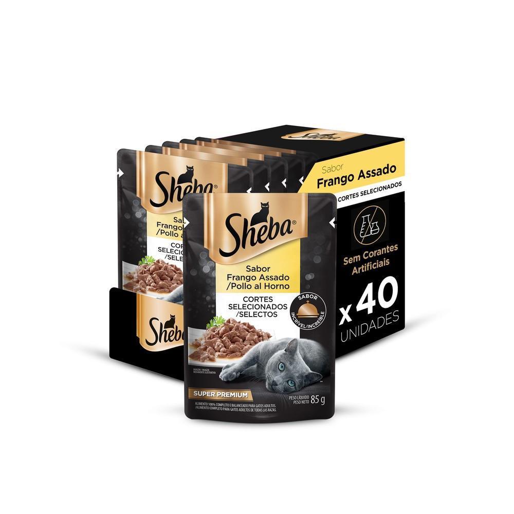 Kit Ração Úmida Sheba Sachê para Gatos Adultos Sabor Frango Assado 40 Unidades