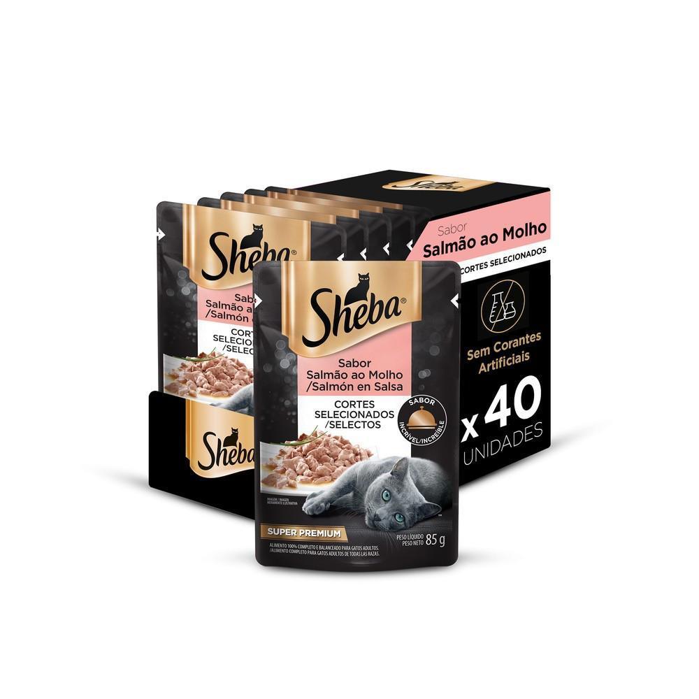 Kit Ração Úmida Sheba Sachê para Gatos Adultos Sabor Salmão ao Molho 40 Unidades