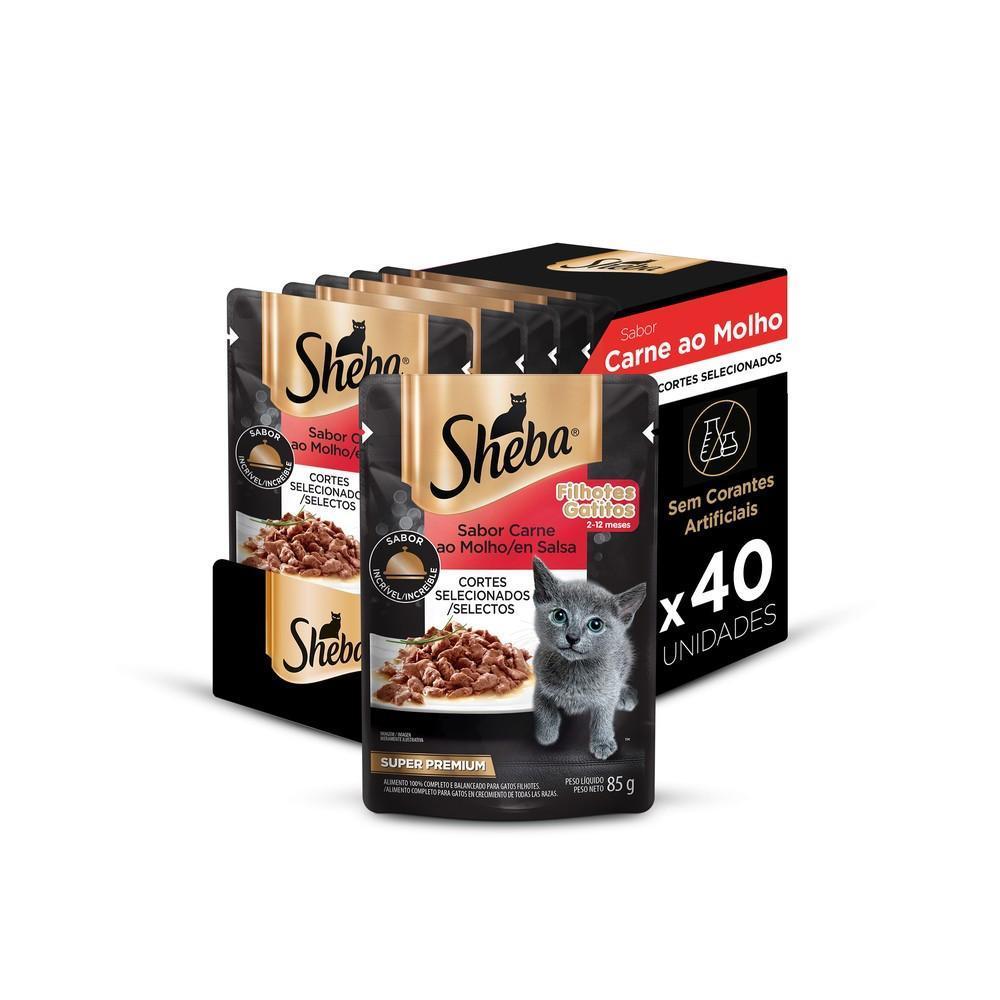 Kit Ração Úmida Sheba Sachê para Gatos Filhotes Sabor Carne ao Molho 40 Unidades