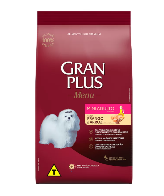 ração granplus menu cães adultos mini frango e arroz - 15KG