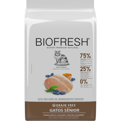 Ração Seca Biofresh Frango Fresco, Chá Verde, Cúrcuma e Blueberry para Gatos Sênior - 7,5Kg