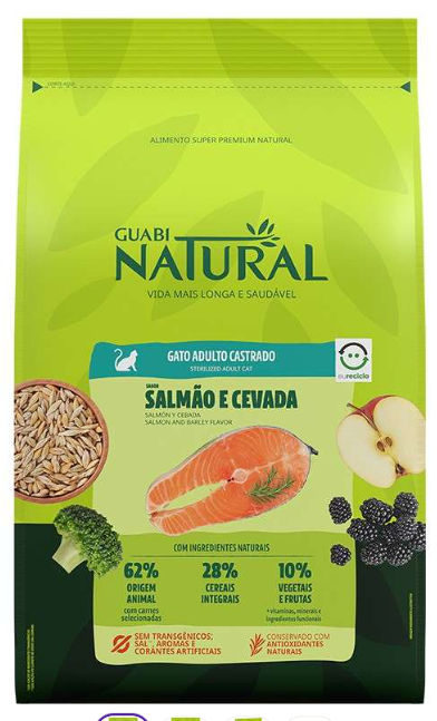 Guabi Natural Gato Adulto Castrado Salmão e Cevada 7,5Kg