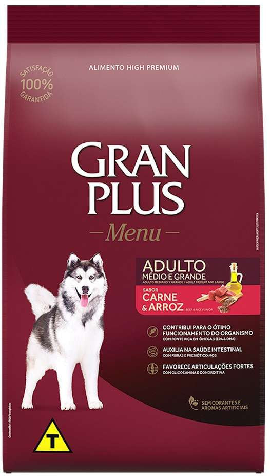 Ração Granplus Menu Adulto Carne e Arroz 20Kg 1un