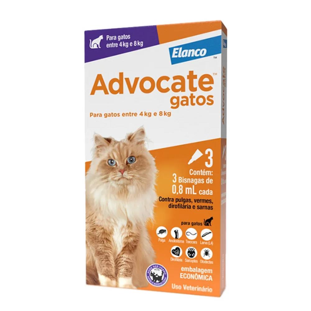 Antipulgas e Vermífugo Advocate Gatos 4–8 kg – Combo 0,8 mL (3 Pipetas)