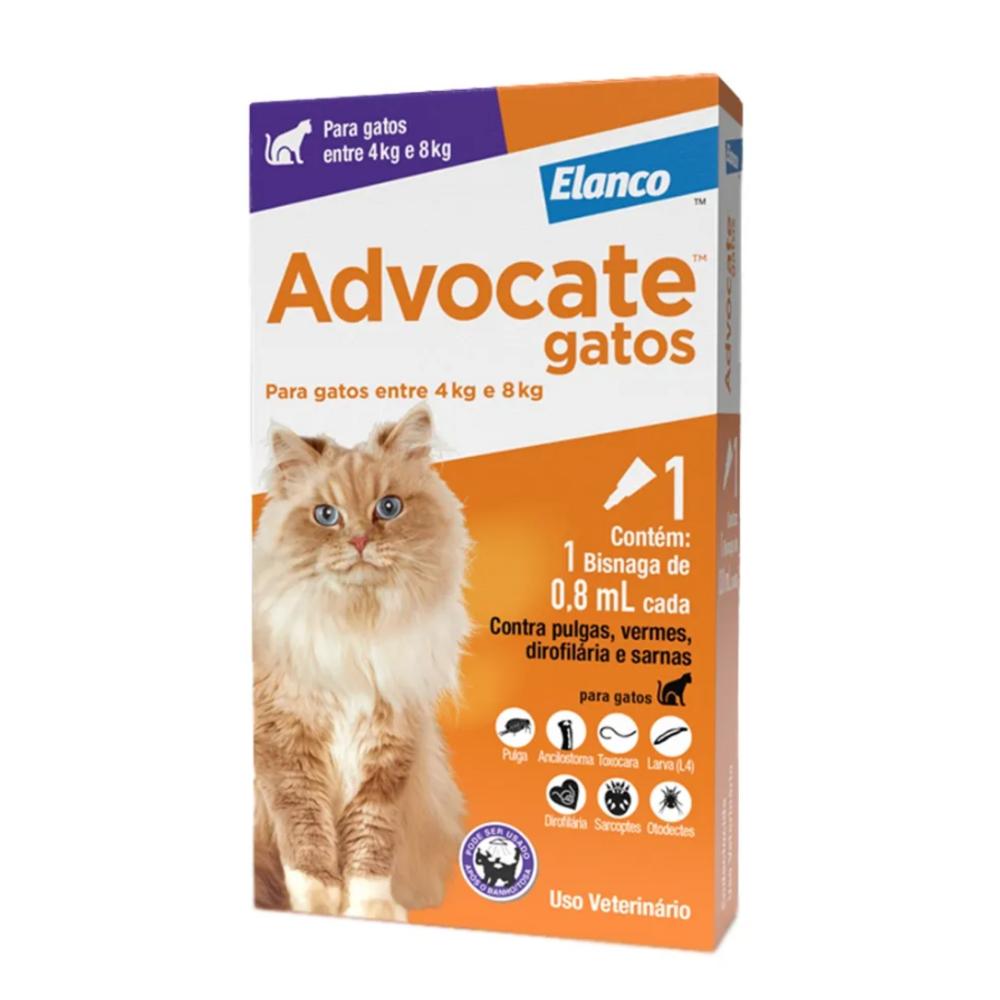 Antipulgas e Vermífugo Advocate Elanco para Gatos 4–8 kg – 0,8 mL