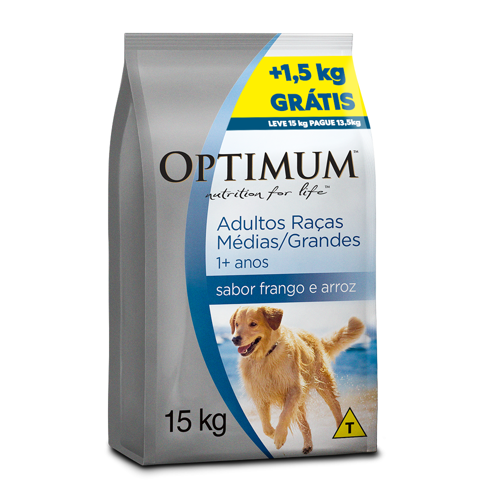 Ração Seca Optimum Frango e Arroz para Cães Adultos Raças Médias e Grandes 15kg