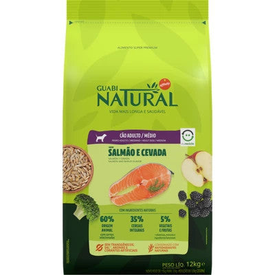 Ração pra Cães Adultos Raças Médias Guabi Natural sabor Salmão e Cevada 2.5kg