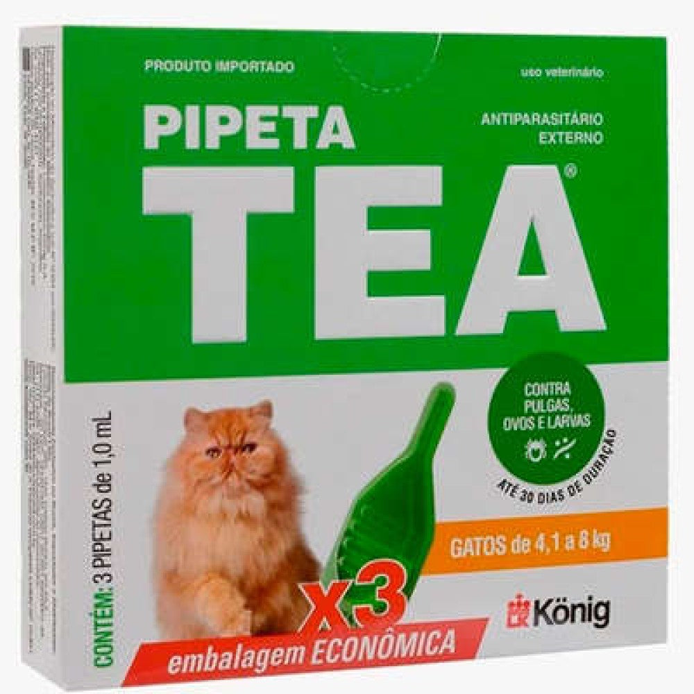 Antiparasitário Externo TEA Pipeta de 4,1 a 8Kg 1 mL para Gatos - 1 Pipeta