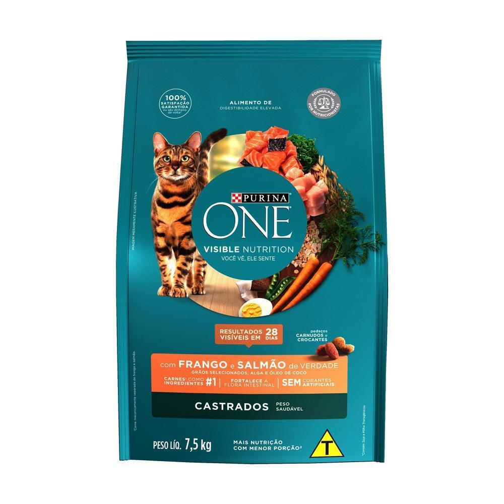 Ração PURINA ONE Gatos Adultos Castrados Frango e Salmão 7,5kg