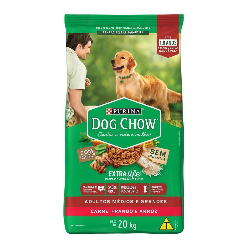 Ração NESTLÉ PURINA DOG CHOW EXTRALIFE Adultos Médios e Grandes Carne, Frango e Arroz 20kg