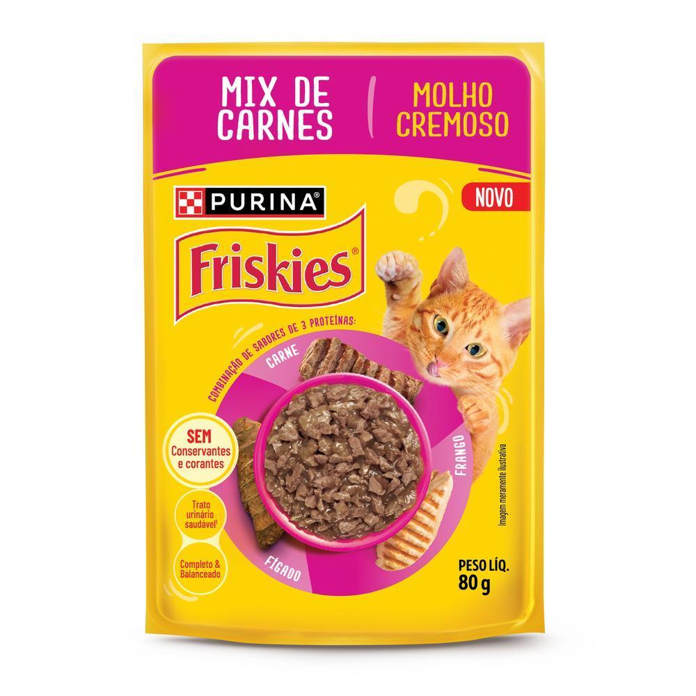 Ração Úmida PURINA FRISKIES® MOLHO CREMOSO para Gatos Adultos Mix de Carnes 80g