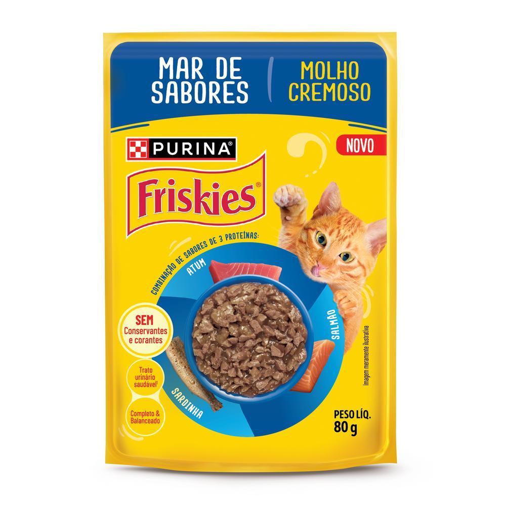 Ração Úmida PURINA FRISKIES® MOLHO CREMOSO para Gatos Adultos Mar de Sabores 80g