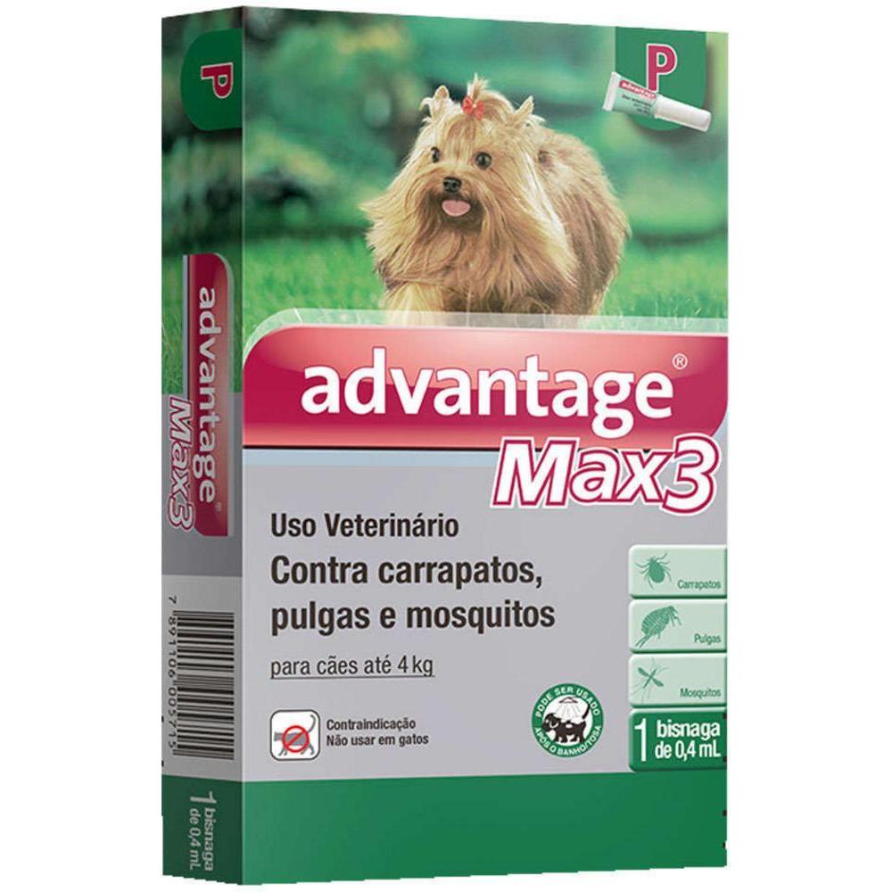 Antipulgas e Carrapatos Advantage Max3 para cães até 4kg 0,4ml - 1 bisnaga
