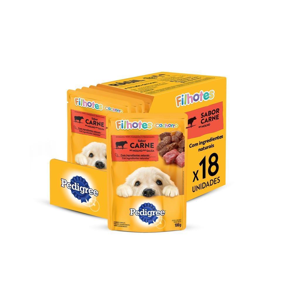 Kit Ração Úmida Pedigree Sachê Carne ao Molho para Cães Filhotes 18 Unidades
