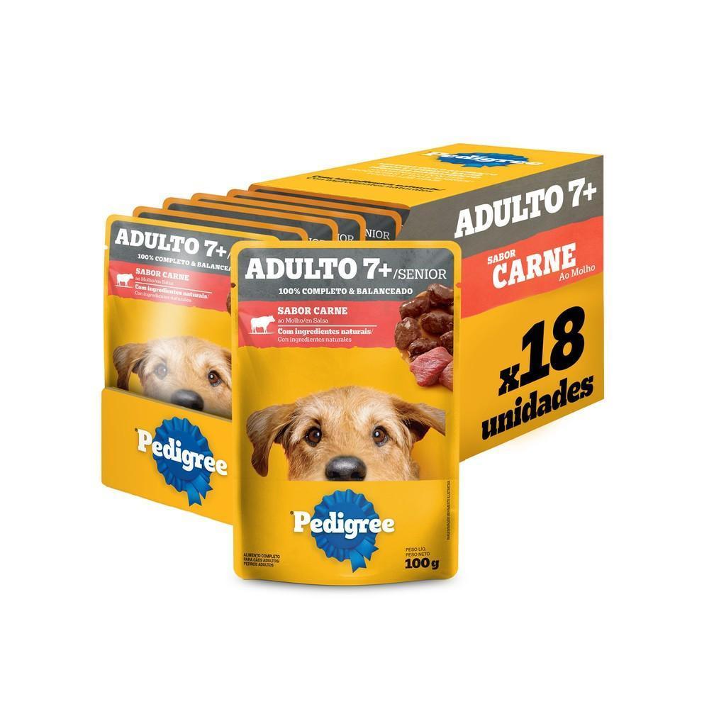 Kit Ração Úmida Pedigree Sachê Carne ao Molho para Cães Adultos Sênior 7+ Anos 18 Unidades