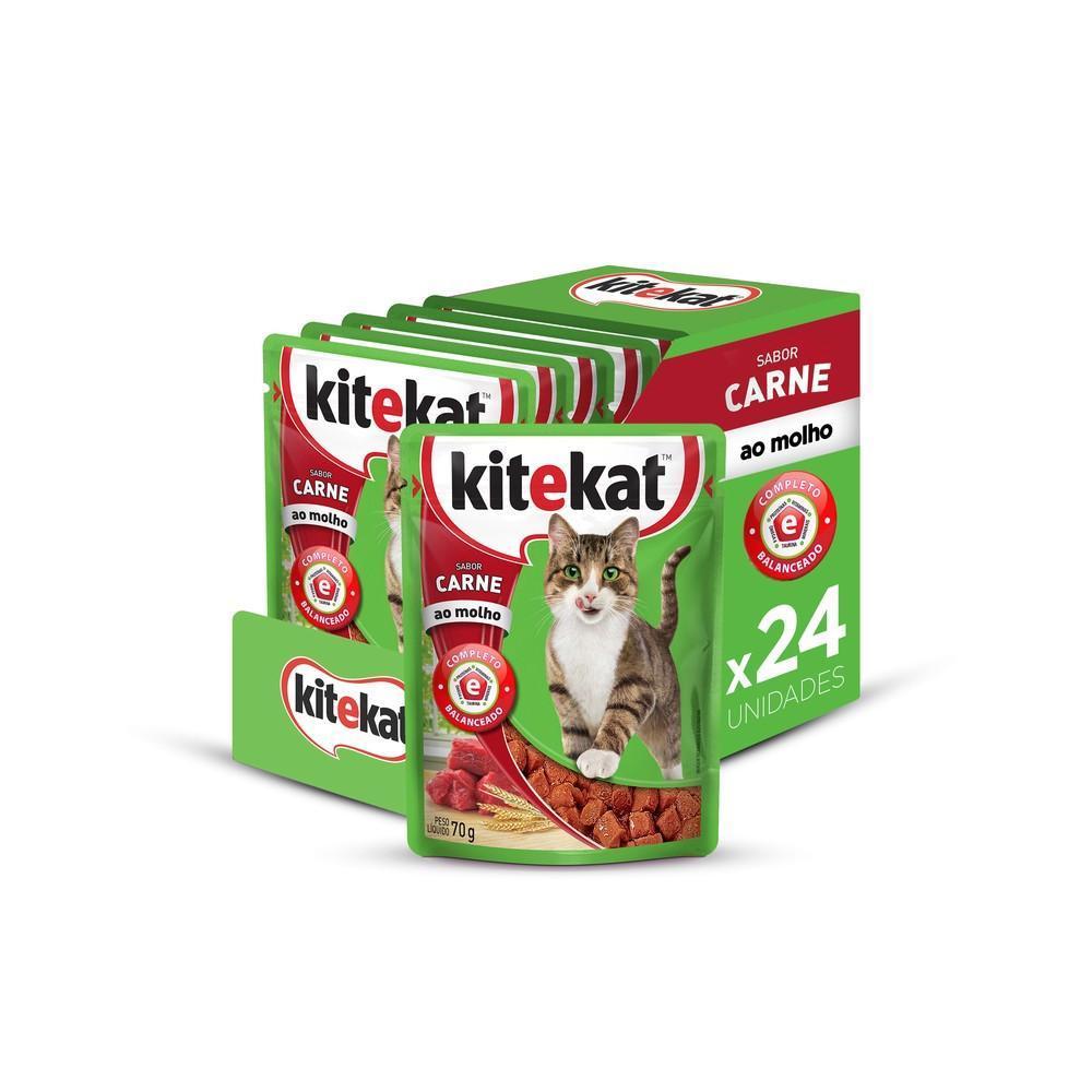 Kit Ração Úmida Kitekat Sachê Carne ao Molho para Gatos Adultos 24 Unidades