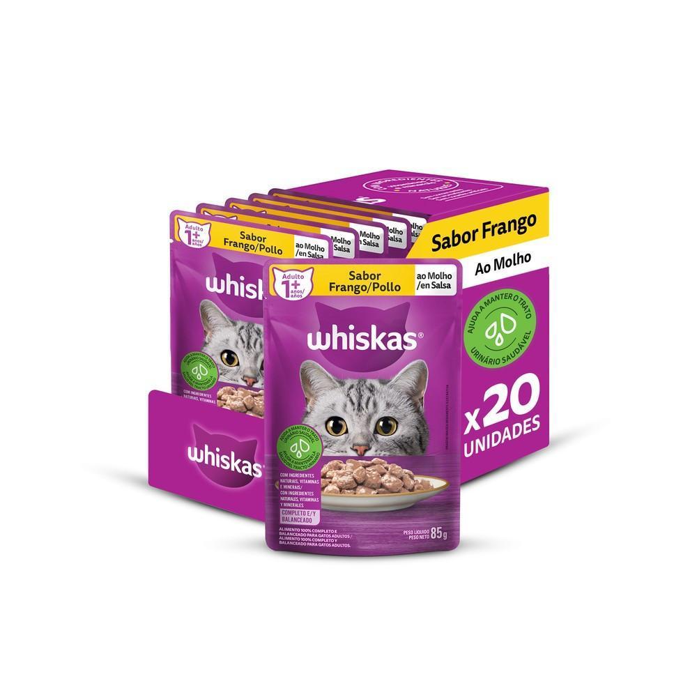Kit Ração Úmida Whiskas Sachê Frango ao Molho para Gatos Adultos 20 Unidades