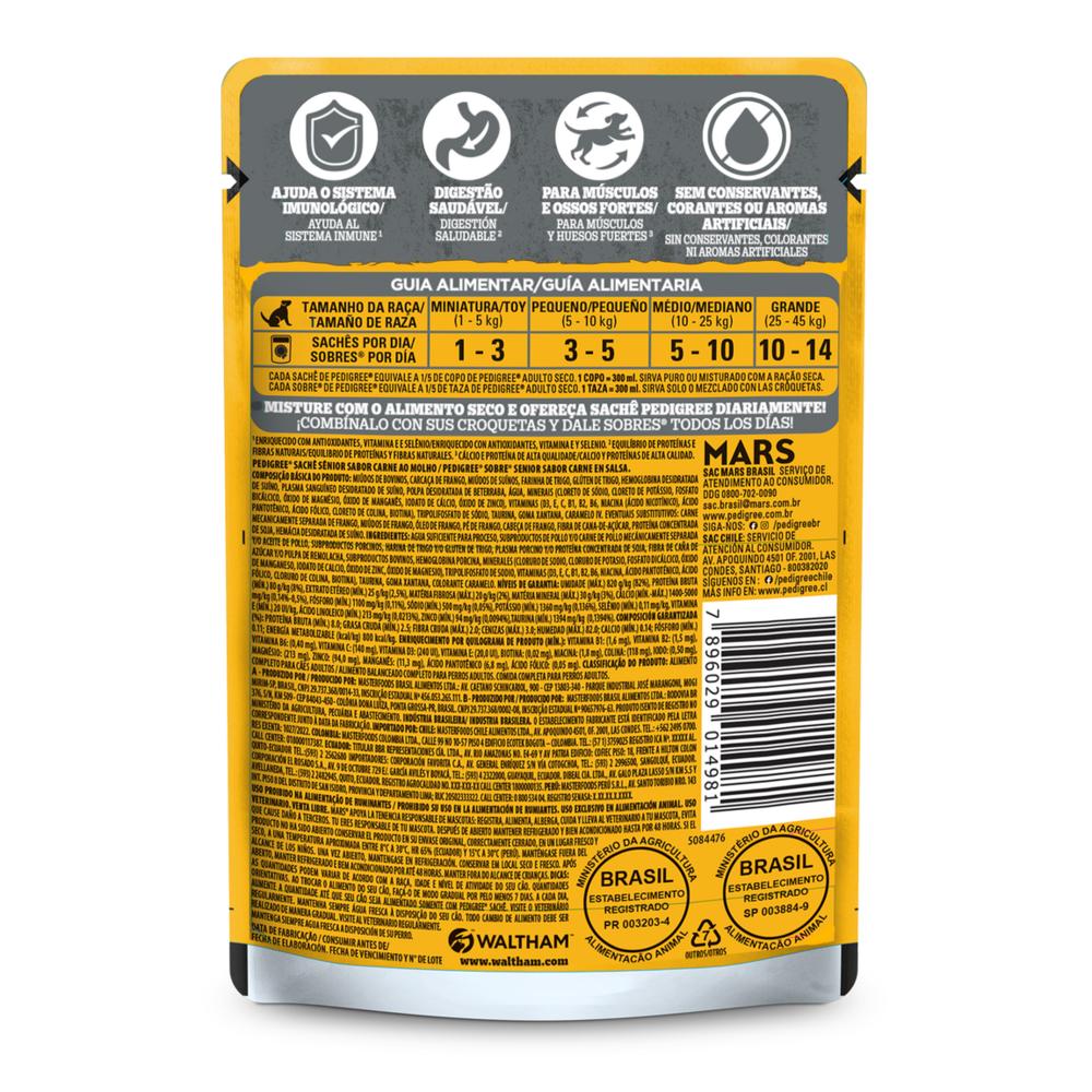 Ração Úmida Pedigree Sachê Carne ao Molho para Cães Adultos Sênior 7+ Anos 100 g