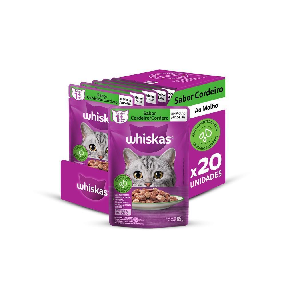 Kit Ração Úmida Whiskas Sachê Cordeiro ao Molho para Gatos Adultos 20 Unidades
