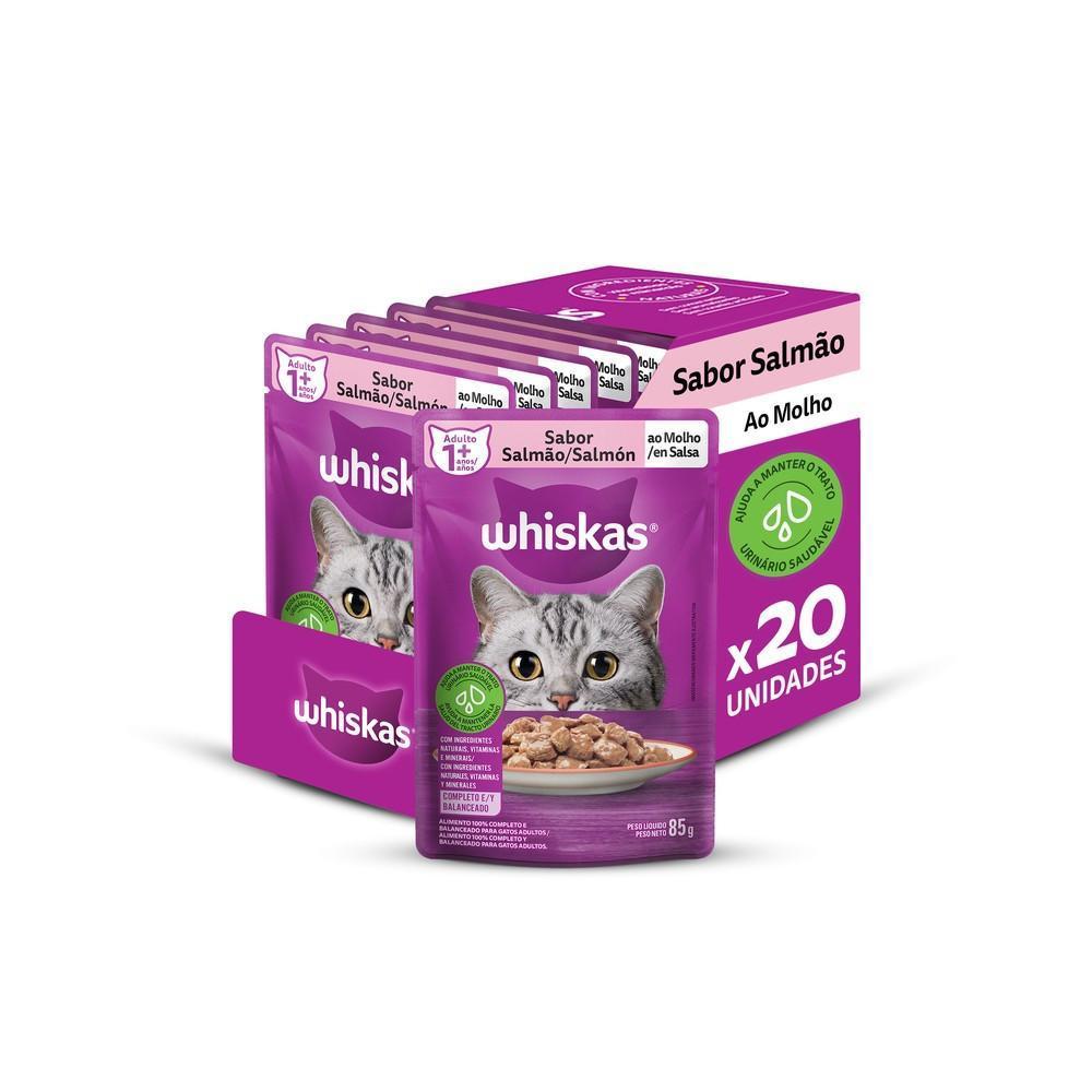 Kit Ração Úmida Whiskas Sachê Salmão ao Molho para Gatos Adultos 20 Unidades