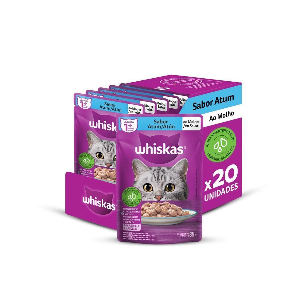 Kit Ração Úmida Whiskas Sachê Atum ao Molho para Gatos Adultos 20 Unidades