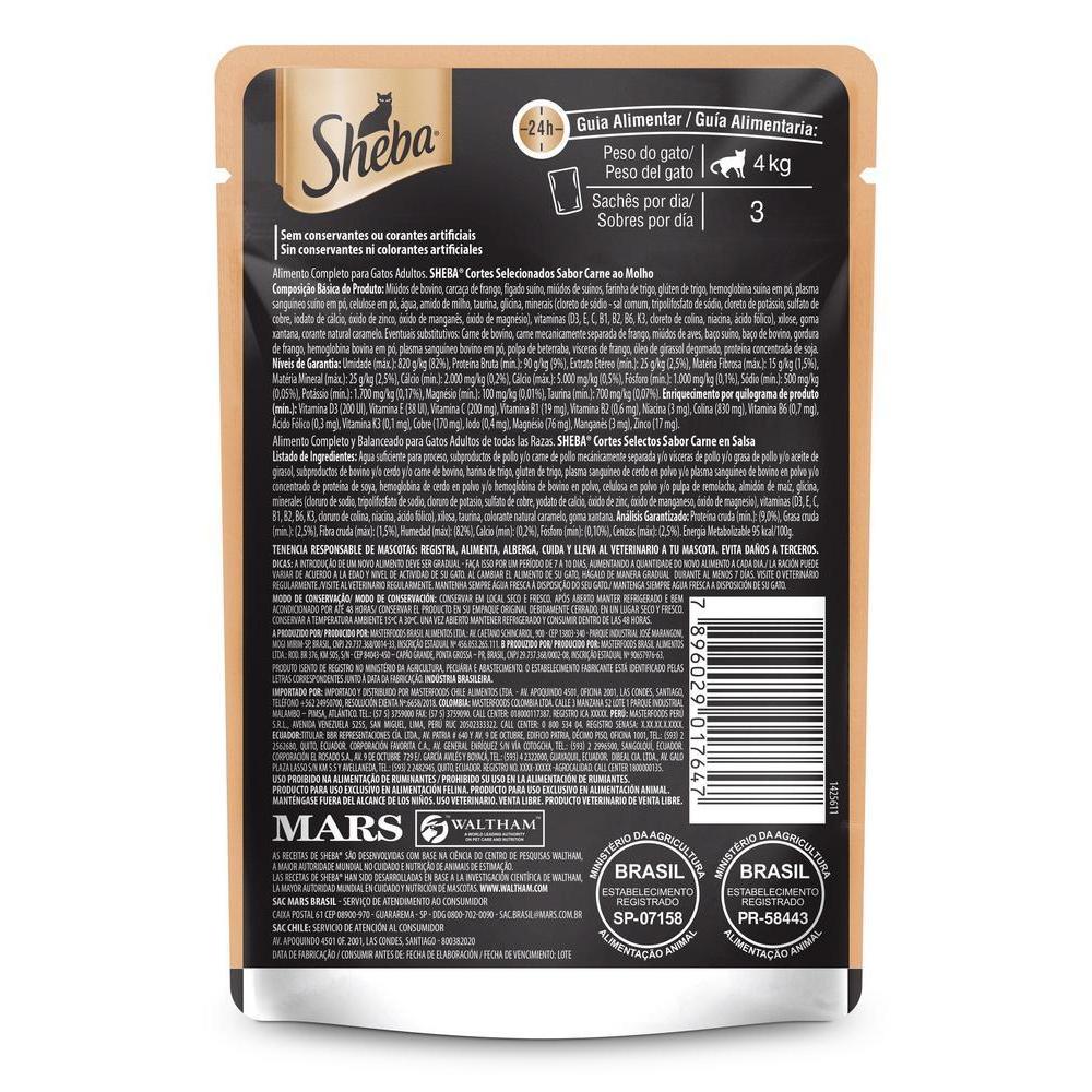 Ração Úmida Sheba Sachê para Gatos Adultos Sabor Carne ao Molho 85g