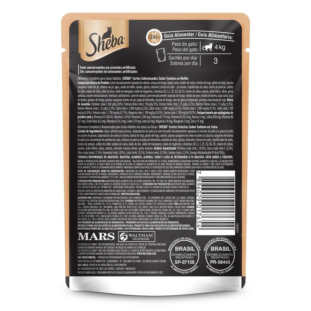 Ração Úmida Sheba Sachê para Gatos Adultos Sabor Salmão ao Molho 85g