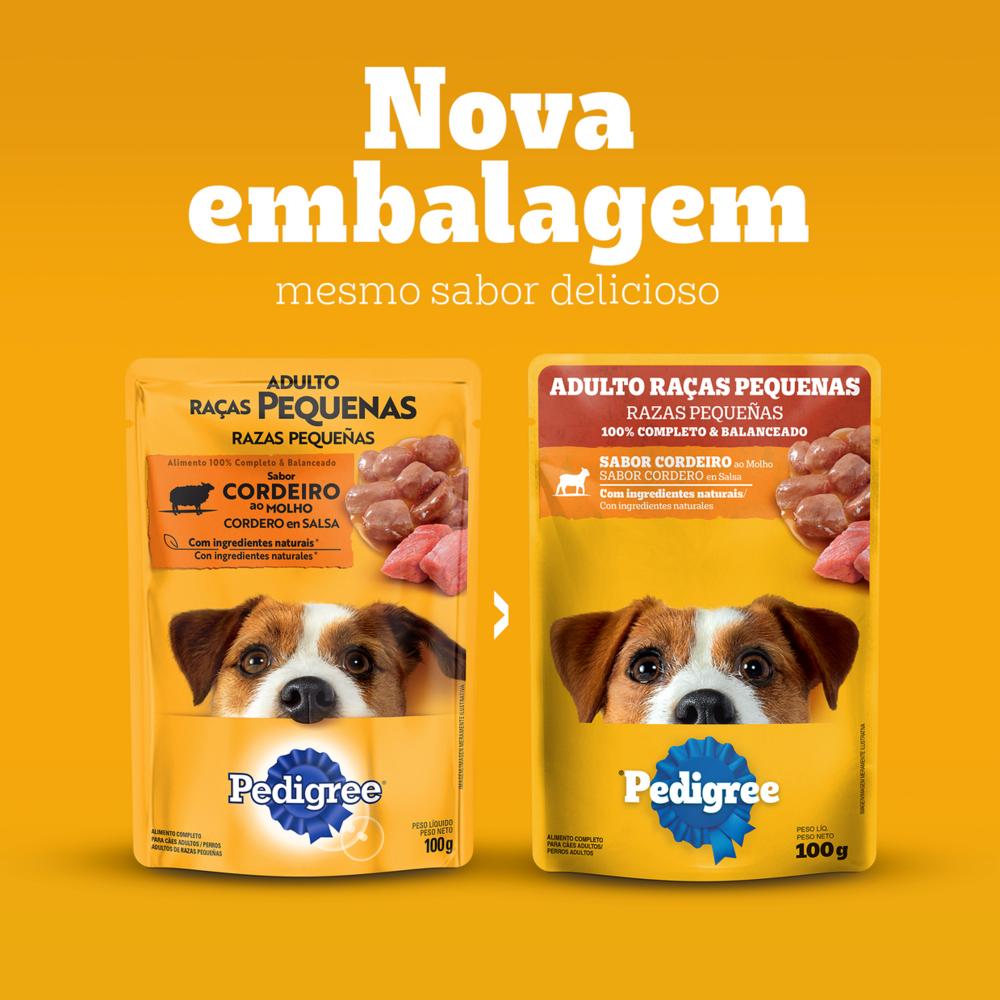 Ração Úmida Pedigree Sachê Cordeiro ao Molho para Cães Adultos de Raças Pequenas 100 g
