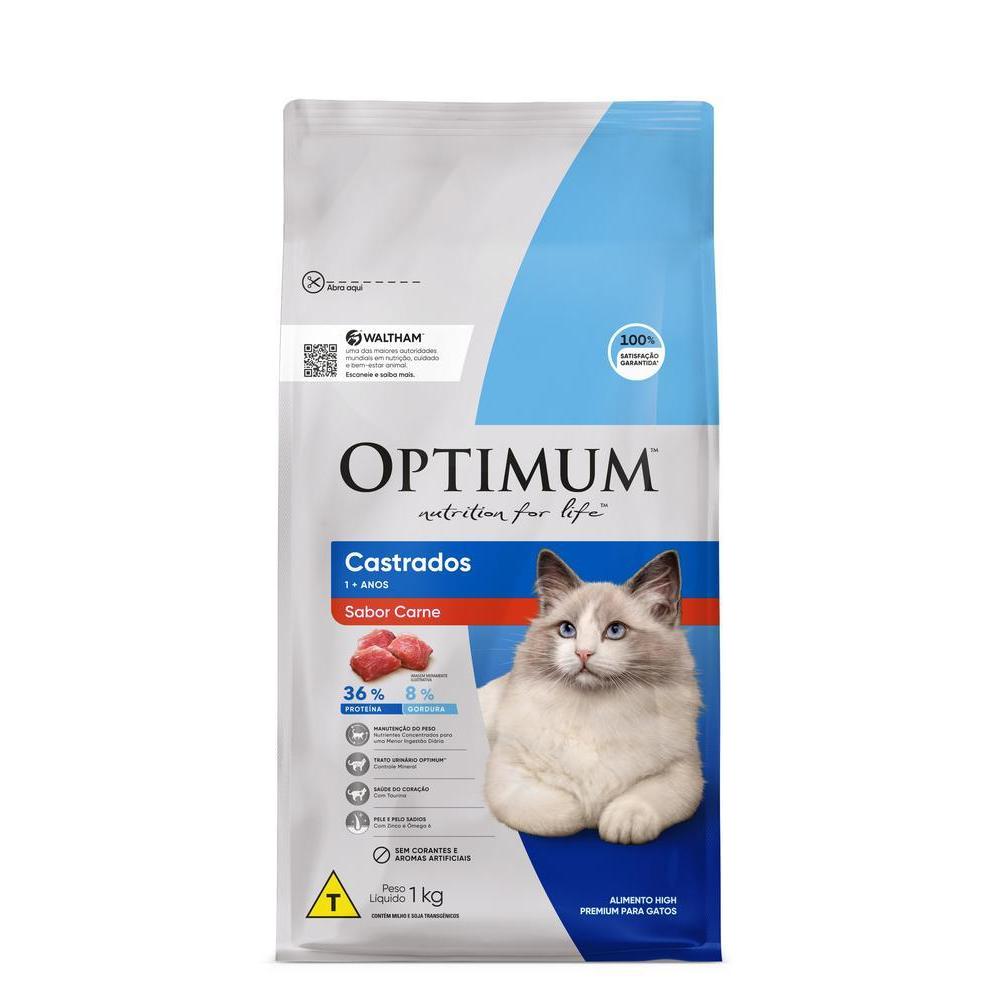 Ração Optimum para Gatos Adultos Castrados Sabor Carne 1kg