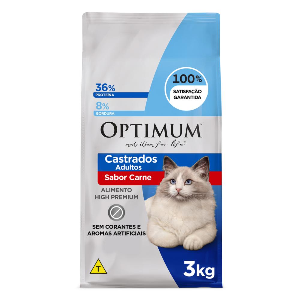 Ração Optimum para Gatos Adultos Castrados Sabor Carne 3kg