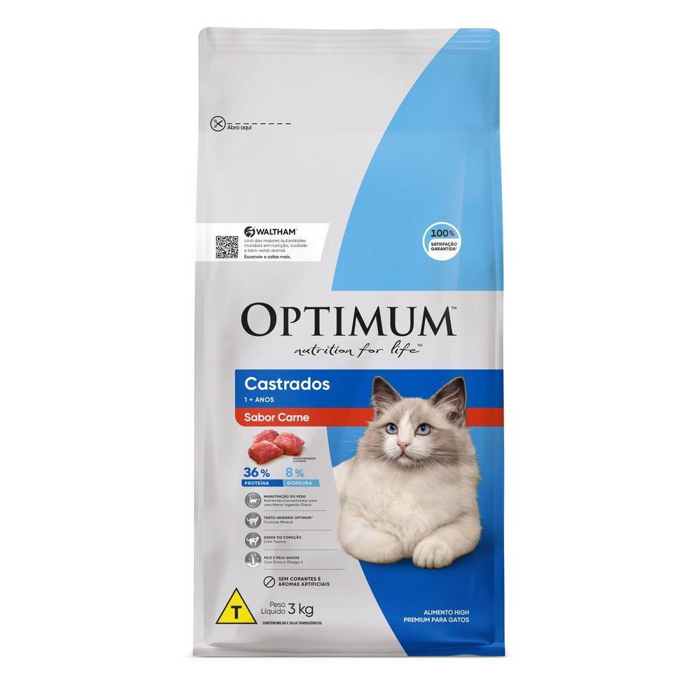 Ração Optimum para Gatos Adultos Castrados Sabor Carne 3kg