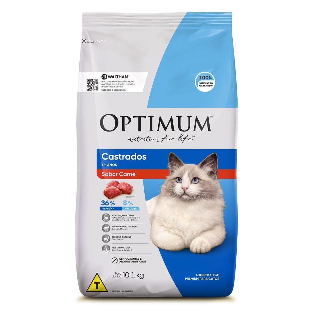 Ração Optimum para Gatos Adultos Castrados Sabor Carne 10,1kg